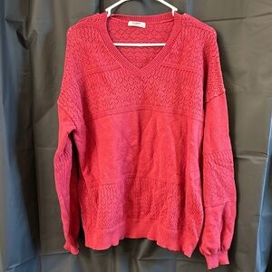 Zeagoo Textured Knit V-Neck Sweater, Berry Red